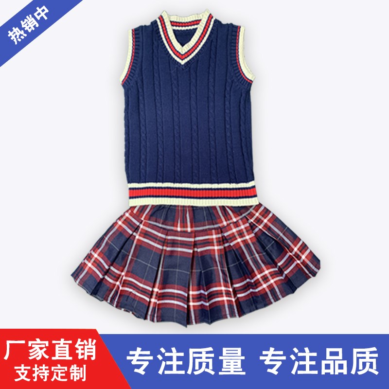 小学校服学院风v领毛衣新款男女马甲儿童针织背心幼儿园园服纯棉
