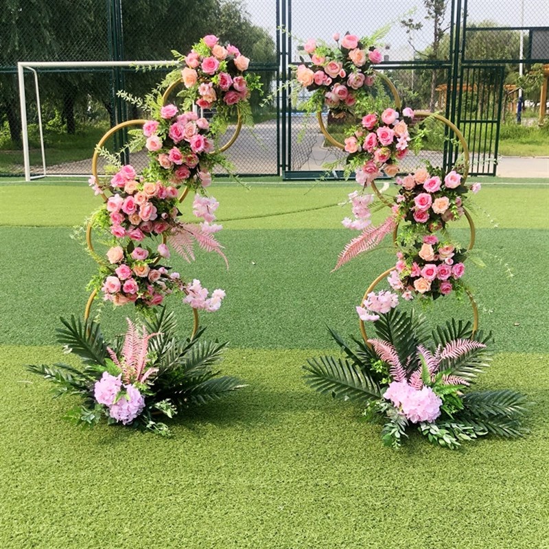 2022新款婚庆铁艺圆环路引道具婚礼T台舞台摆件花架背景装饰拱门.