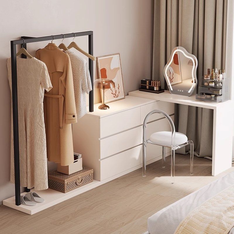 奶油风斗柜衣帽架一体实木梳妆台化妆桌收纳床尾柜落地挂衣架卧室