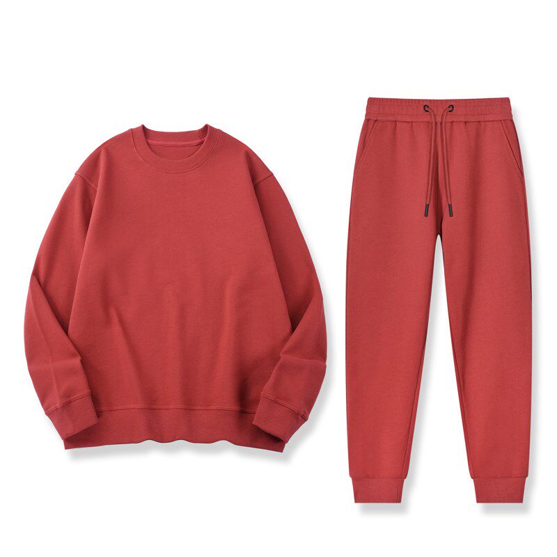 男士秋季重磅纯棉纯色圆领卫衣卫裤套装休闲运动大码上衣长裤子男