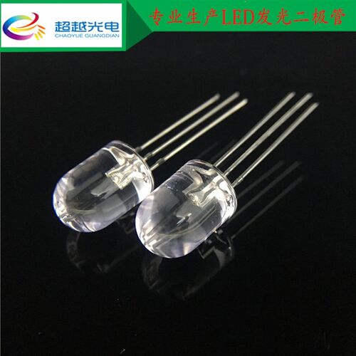 F10圆头无边红兰双色led灯珠 10mm圆头三只脚直插发光二极管