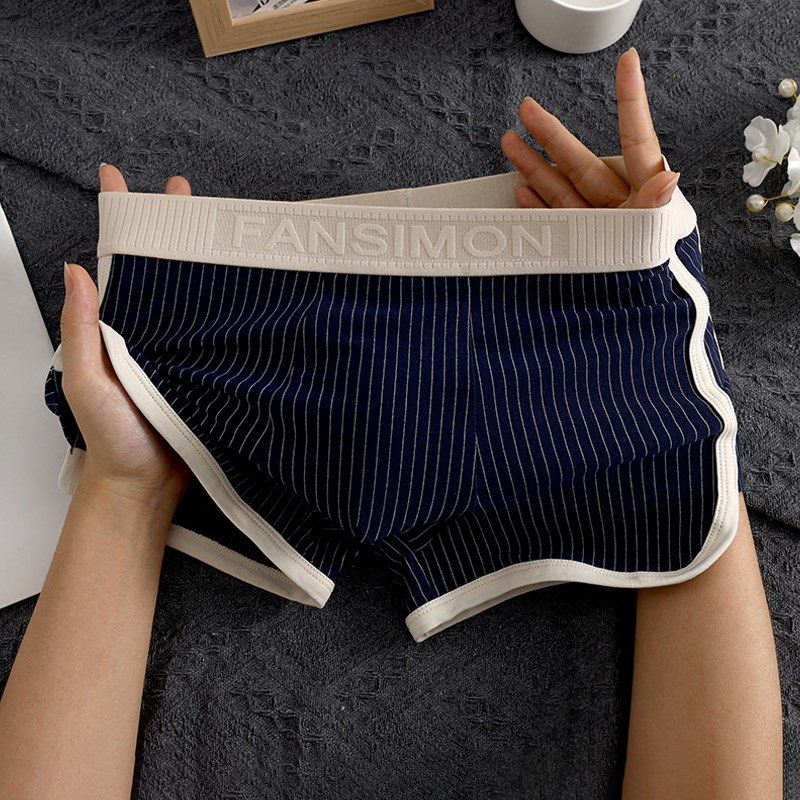 条纹男士内裤纯棉男生平角裤中腰四角裤青年短裤头透气个性潮流款