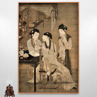 西厢记古代人物画新中式装u饰画走廊过道竖版挂画仿古古画古典壁