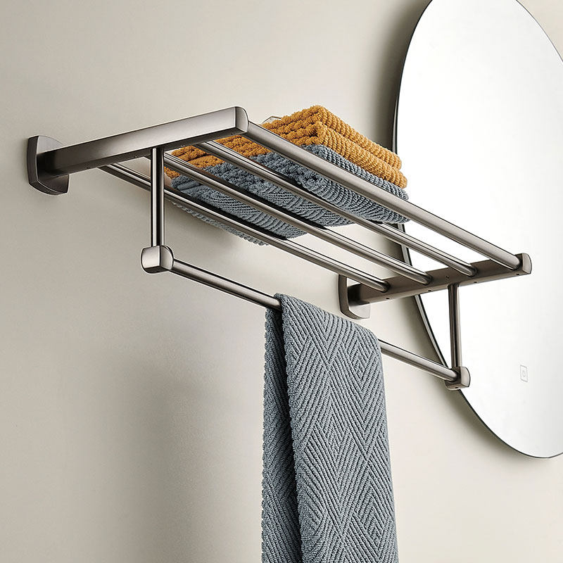 枪灰色全铜浴巾架毛巾架壁挂浴室置物架高端酒店浴室卫浴五金挂件