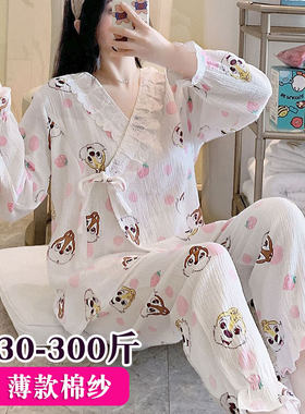 200斤大码月子服夏天产后薄七月份哺乳8纯棉纱布日式和服睡衣300