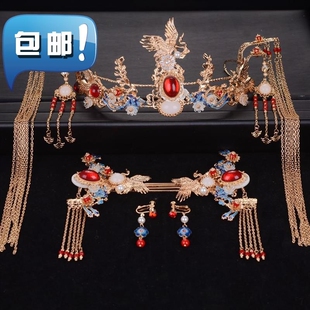 婚龙凤褂发饰大方简约新娘结婚头饰禾秀服中式简e单新婚大气秀和