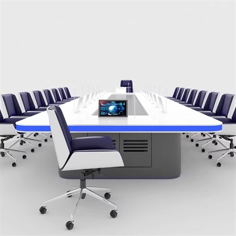 现代科技感无纸化会议桌长桌智能中控升降器显示屏大型多人会议桌