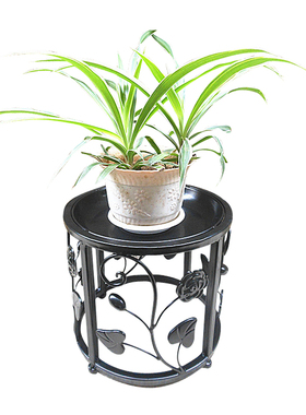 客厅落地式铁艺花盆鱼缸架 地面矮花E凳子 单层单个花架带轮可移