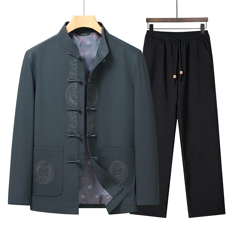 唐装男中老年春秋外套夹克上衣老人生日过寿爸爸装中国风爷爷外套