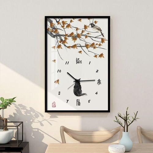 厂促新中式电表箱装饰画带钟表挡强弱配电箱遮轻免打孔奢时创意钟