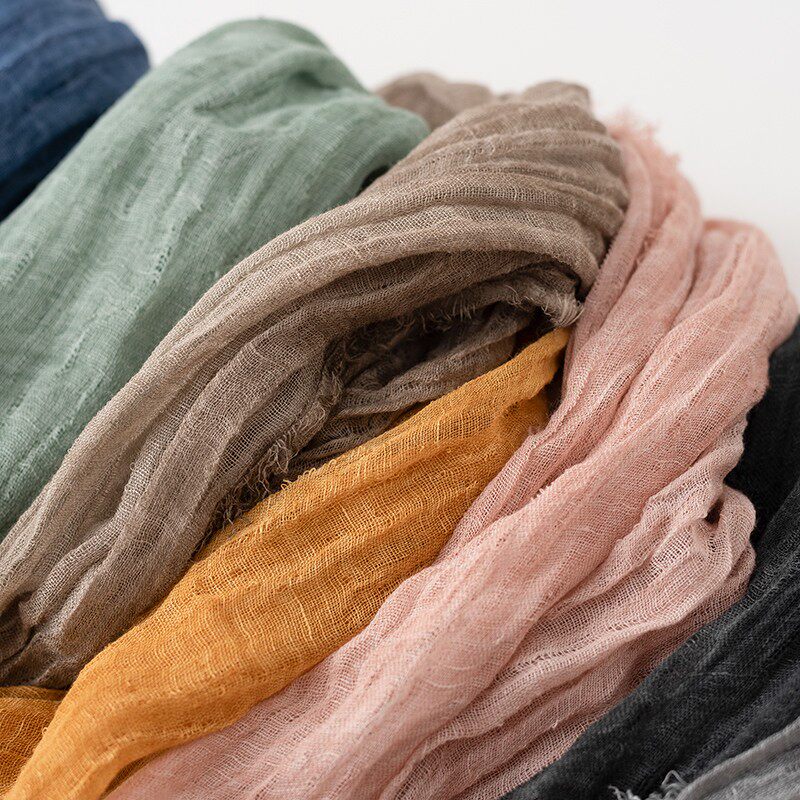蓬松挺括 日系纯色棉麻围巾女冬季薄款春秋亚麻长款百搭素色丝巾