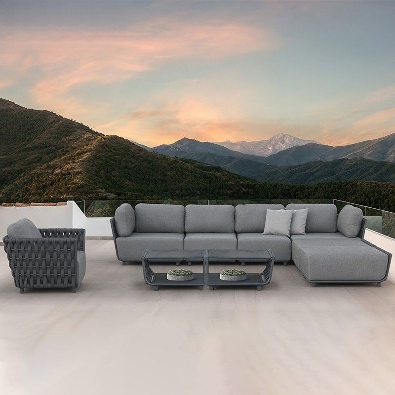 高端户外沙发茶几组合民宿别墅庭院花园露台防水防晒休闲藤编沙发