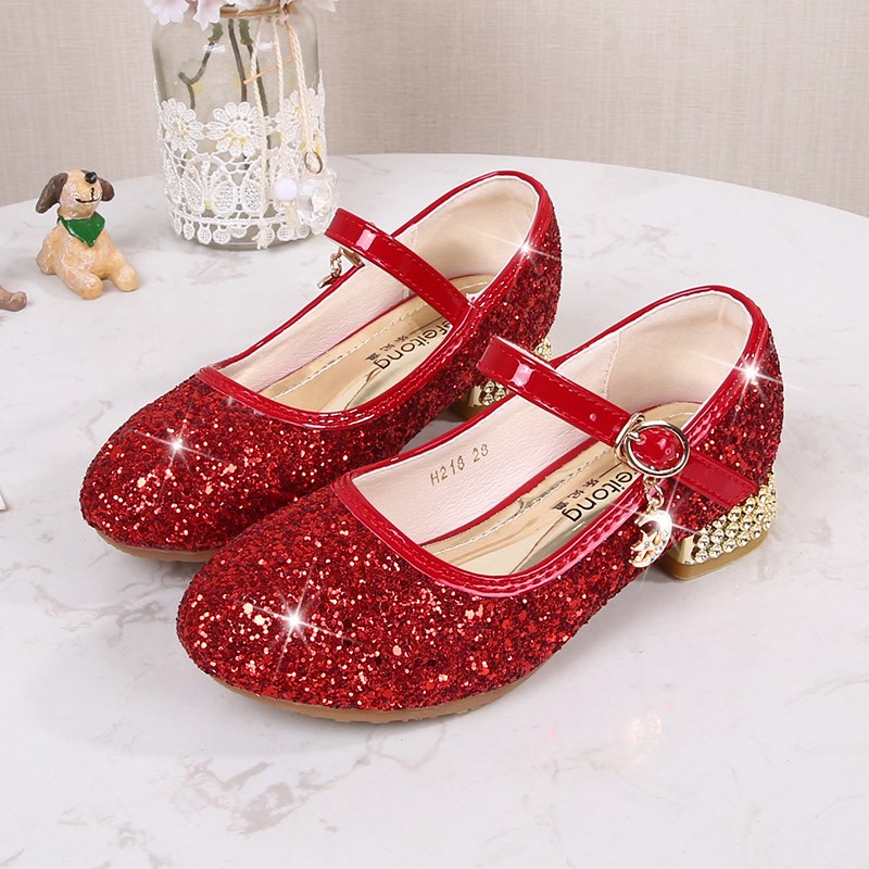 女童软底儿童舞台表演钢琴公主鞋水晶鞋演出小主持人配礼服高跟鞋