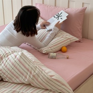 禾莳生活 通用 简约复古条纹控色织水洗全棉四件套亲肤透气四季