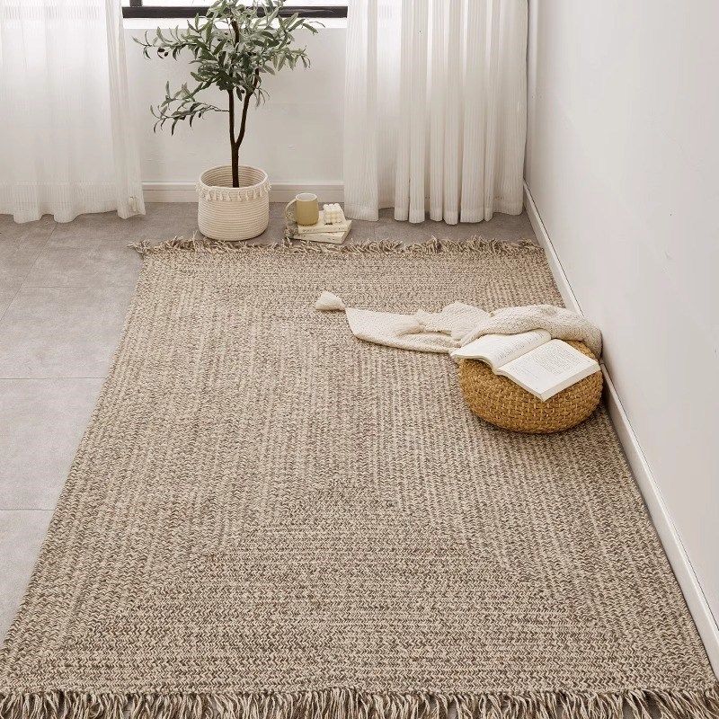 手工羊毛编织地毯客厅书房茶几垫卧室床边简约轻奢方形可定制地垫