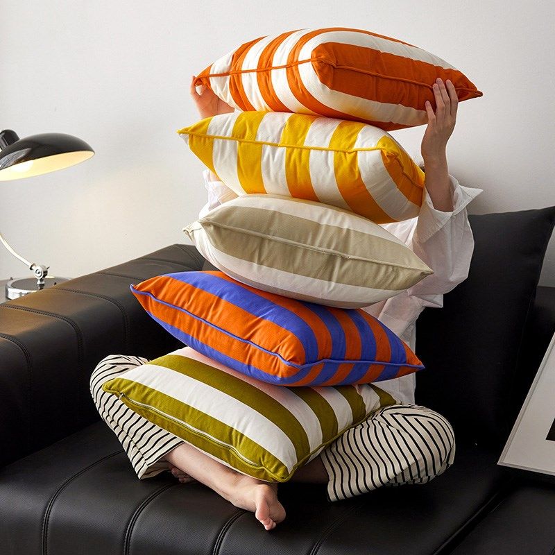 韩式多巴胺时尚条纹丝绒抱枕高级感客厅沙发靠枕R办公室床上靠背,居家布艺,靠垫/抱枕,淘宝优惠券,粉丝福利购,淘宝优惠卷
