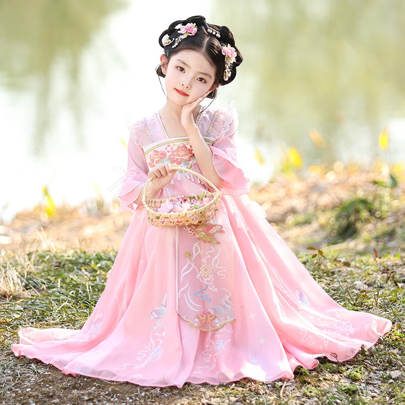 【梦蝶】汉服女童新款儿童古风中国风唐装古装夏季连衣裙表演襦裙