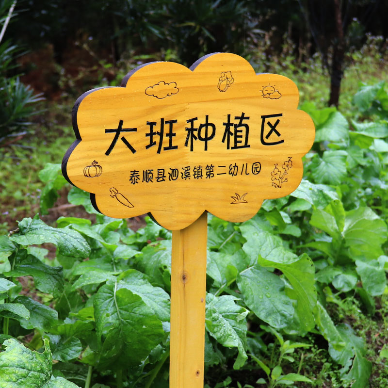 学校菜园插地牌户外花草菜地标识牌 实木幼儿园种植区指示牌定制图片