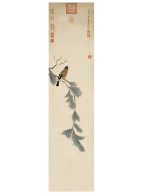 明谈志伊松禽图新中式装饰画花鸟画客厅沙发玄关茶楼挂画卷轴字画