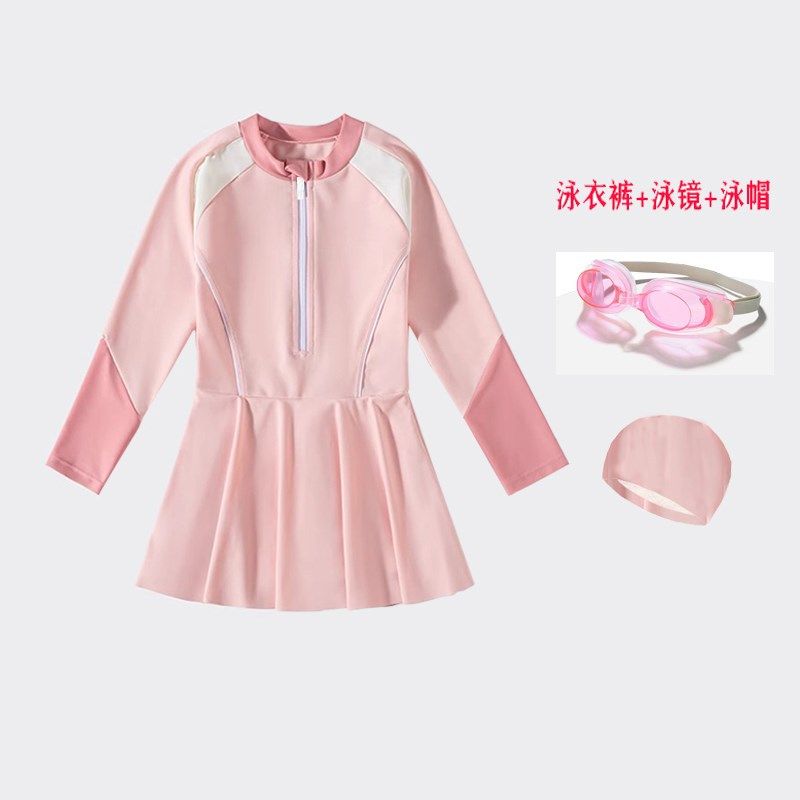儿童游泳衣女夏季女童长袖连体泳衣洋气小女孩公主裙式泳装新款图片
