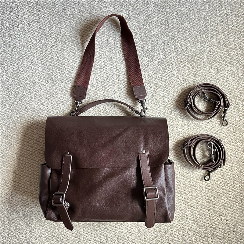 复古植鞣牛皮复古公文单肩斜跨手提大容量男女通用邮差包双肩背包