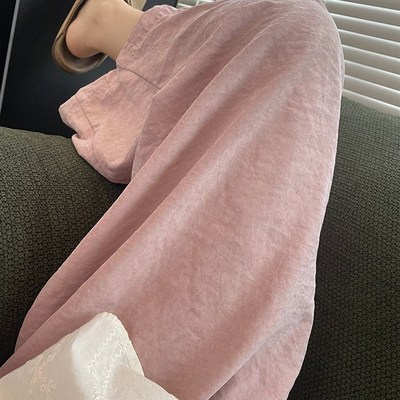 夏薄款阔腿九分灯笼裤女大码日系粉色气球云朵裤胖mm显瘦冰丝裤子