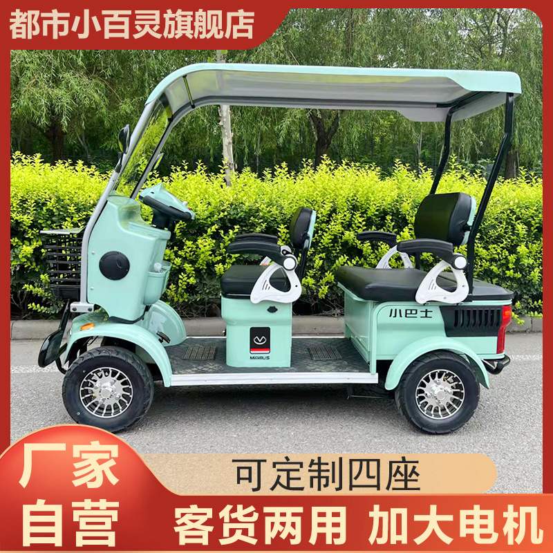 小巴士E900四轮电动车老年人成人滑板车家用接送孩子观光车带棚四