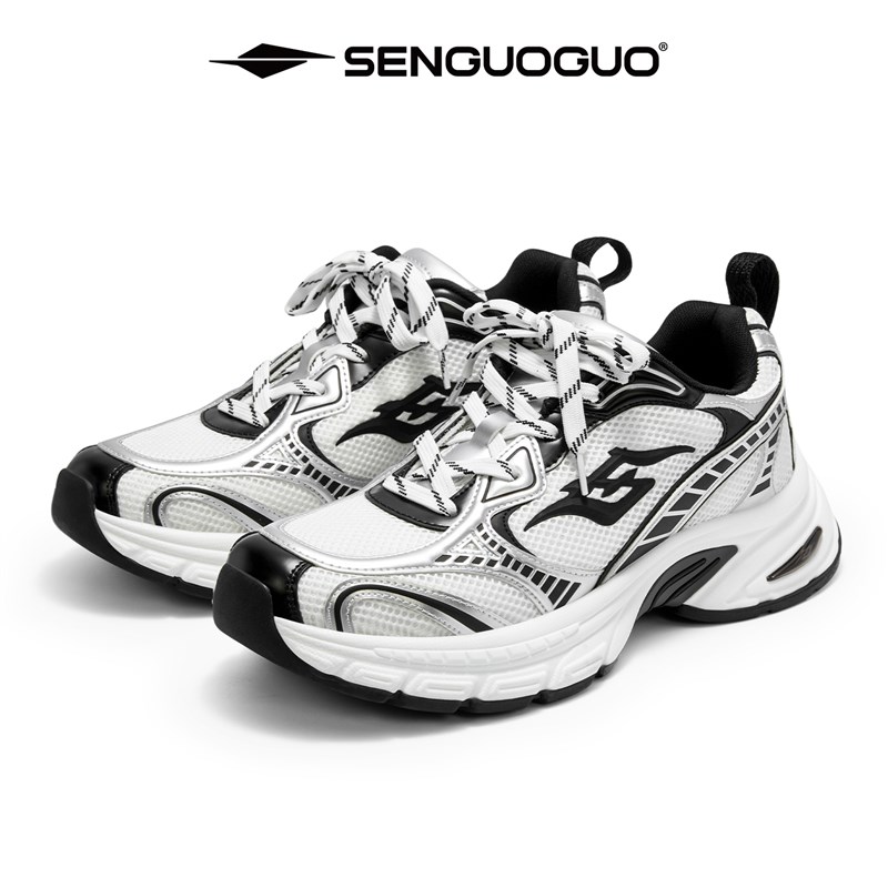 森果果 超好看银色老爹鞋男女款2024早秋增高5CM厚底休闲运动跑鞋