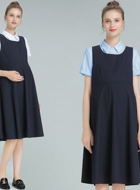 2024孕妇装夏装职业工装长款背心裙大码纯黑工作服连衣裙正装套装