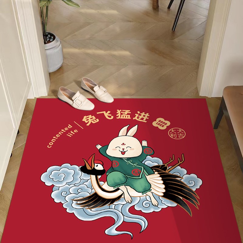 高档兔年皮革地垫2023年新年入户门脚垫防M滑门垫喜庆进门地垫定