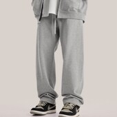 男秋冬加绒宽松灰色直筒街舞休闲长裤 400G重磅FOG色美式 运动卫裤