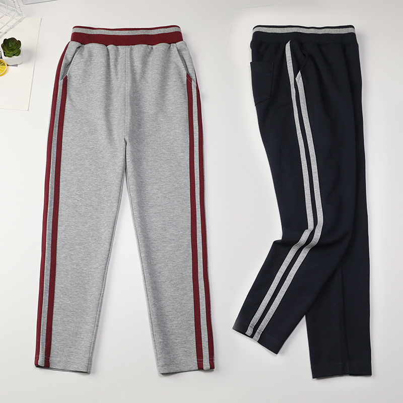 小学生校服裤子厚加绒麻灰色枣红撞色杠条儿童女童校裤男童运动裤