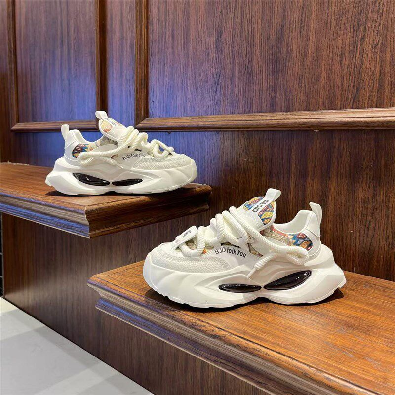 加绒保暖休闲运动鞋男秋冬新款厚底增高老爹鞋民族风时尚气垫男鞋