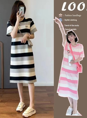 夏季哺乳衣外出辣妈款产s后条纹喂奶衣服夏天韩版女装哺乳连衣裙