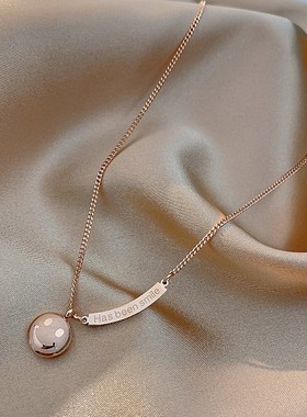 项链女潮幸运豆豆笑脸吊坠简约气质百搭网红锁骨链秋冬衣服配饰品