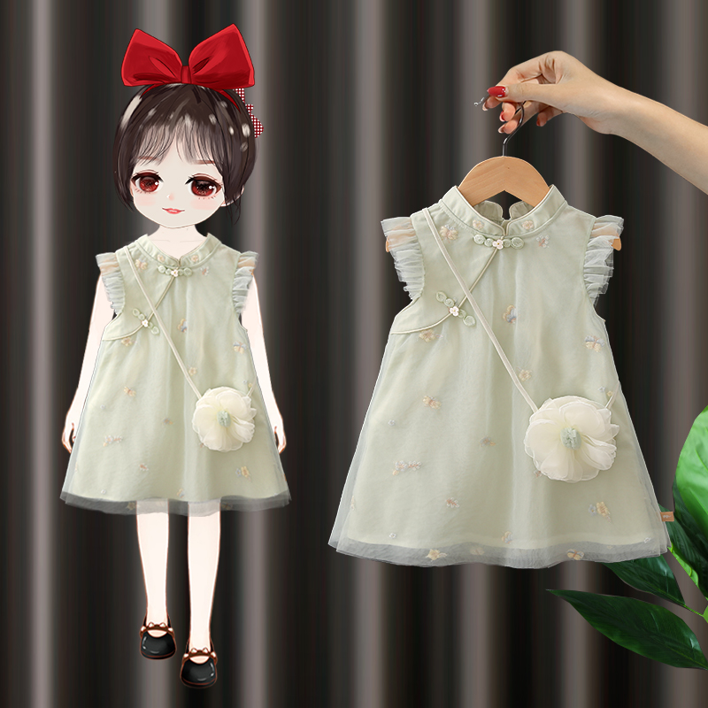 女童中国风连衣裙2022新款洋气夏季汉服长裙旗袍宝宝儿童裙子夏装