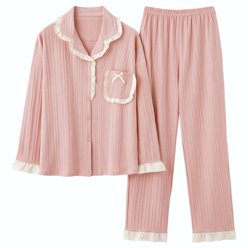 长袖睡衣女秋冬季韩版宽松大码少女学生针织棉家居服春秋新款直销