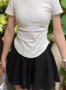 黑色芭蕾风短裤裙小个子夏天休闲大码女胖mm显瘦慵懒风阔腿裙裤潮