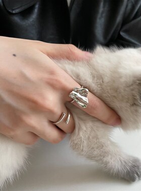 不规则戒指女小众设计纯银2024新款潮高级感冷淡风叠戴组合指环女