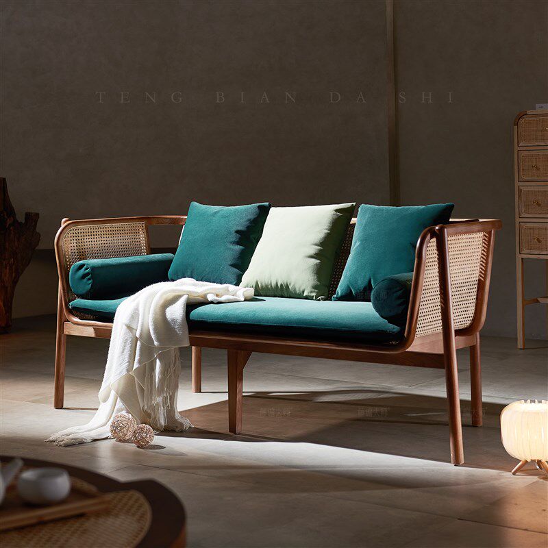 日式实木藤编沙发小户型客厅现代简约创意真藤家具藤椅沙发三人位