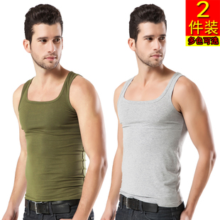 弹力透气粗螺纹打底汗衫 2件装 方领背心青年棉内衣修身 男士 春夏季