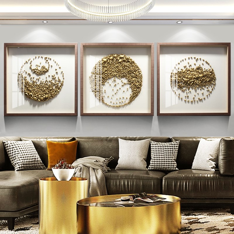 石来运转客厅立体装饰画纯手工石子实物壁画玄关招财风水轻奢挂画