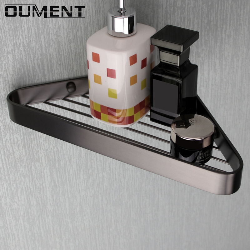 枪灰浴室三角架 大容量壁龛置物架304不锈钢 卫生间全铜三角篮