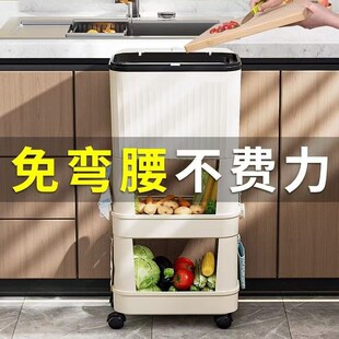 厨房垃圾桶家用大容量滑盖可移动双层高款免弯腰专用日式可置物架