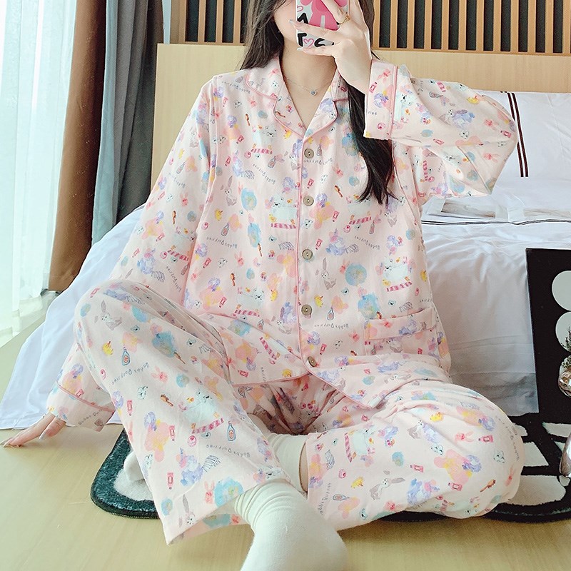 纯棉磨毛月子服春秋季薄款产后喂奶孕妇睡衣女夏怀孕期哺乳两件套