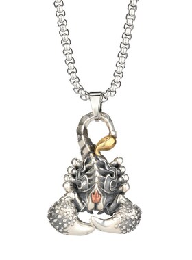 男士项链火焰铁蟹吊坠莲花大士法器个性复古天蝎座蟹子吊坠钥匙扣