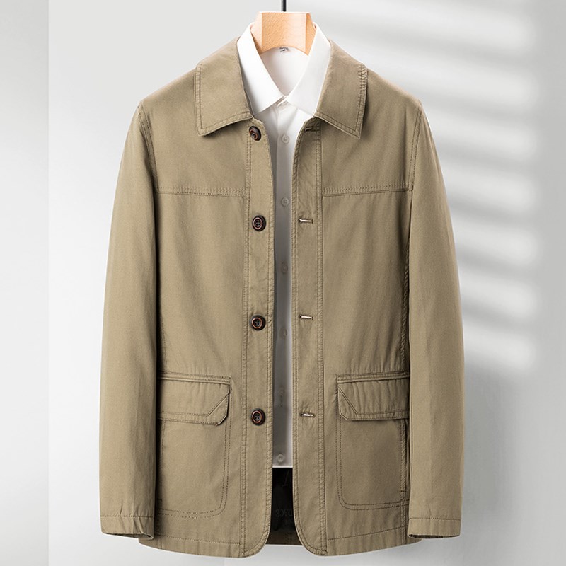 2025年春秋新款爸爸外套纯棉翻领中老年夹克衫男士爷爷装休闲