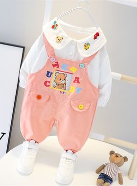 女宝宝秋装背带裤套装0一1岁2婴儿童装6-12个月洋气潮男3周岁衣服
