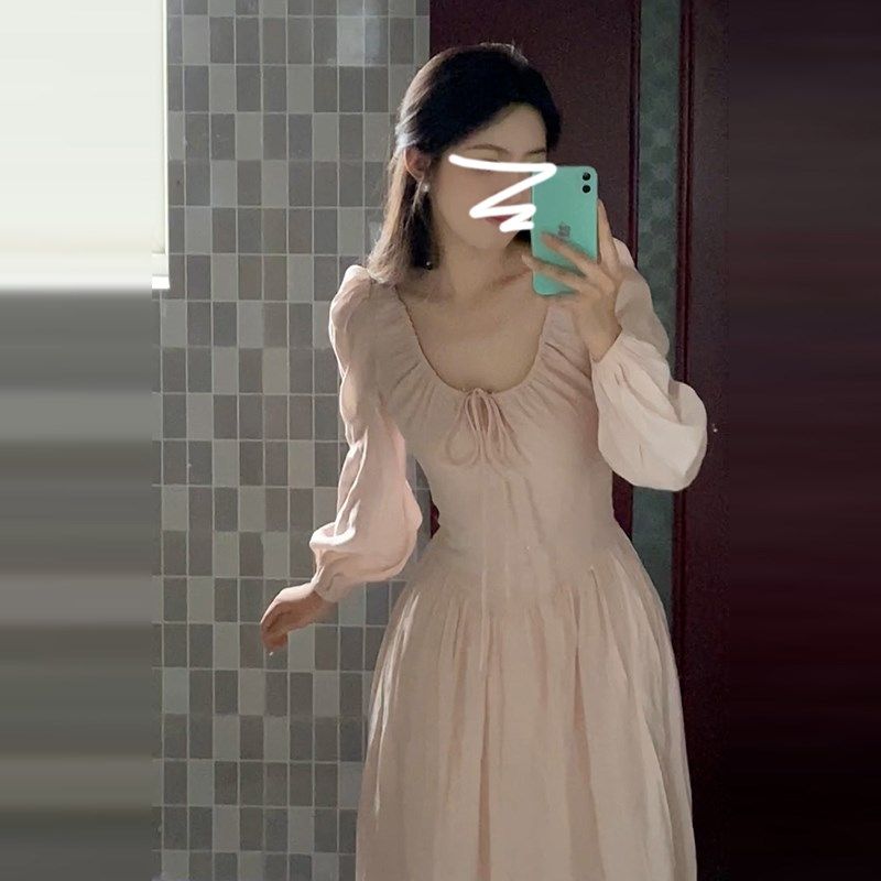 法式温柔风粉色连衣裙子女春夏季2025新款收腰显瘦感气质长裙
