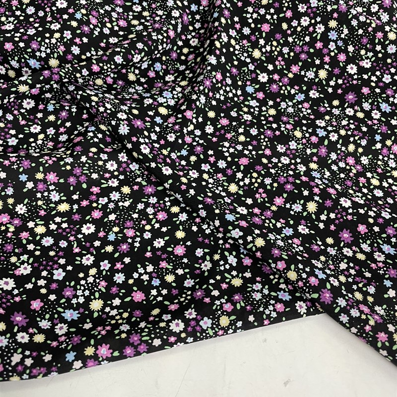 D465夏季黑底小碎花雪纺布头 柔软透气凉爽垂M坠连衣裙上衣diy面